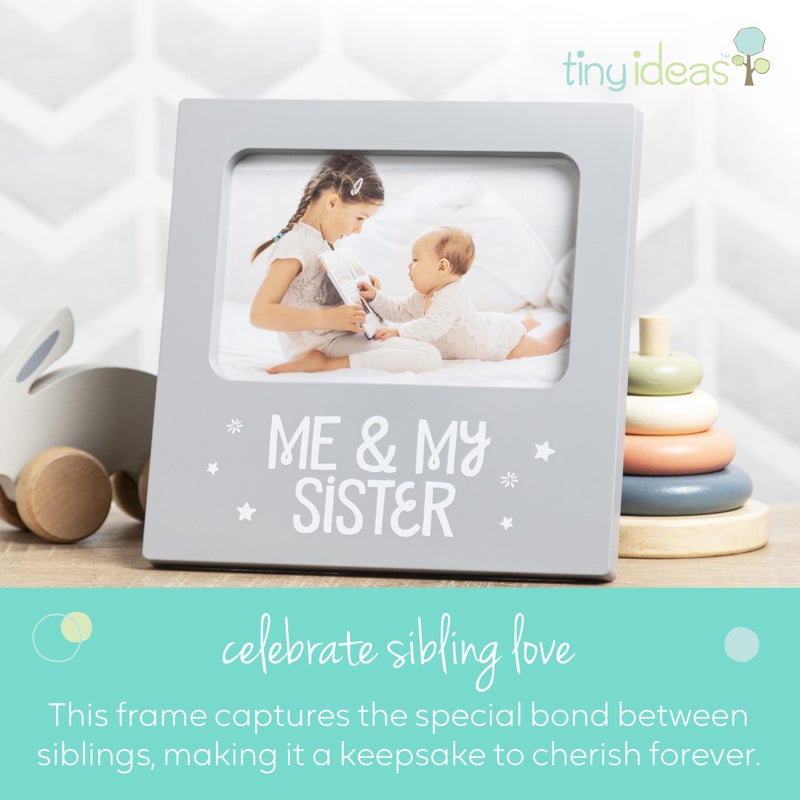 tiny ideas Me and My Sister Picture Frame, Baby Keepsake Frame, Sibling Gifts for Sisters, Brothers, Birthday, Shower, Baptism, Newborn Nursery Decor, 4x6 Photo Insert, Gray - Image 2