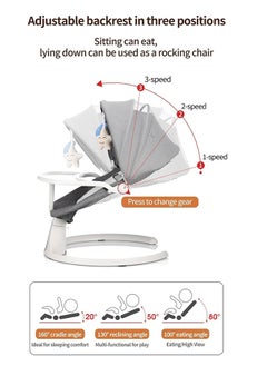 Gonice Portable Electric Bluetooth Baby Electric Rocking Chair With Music, 3 Timer Settings With Tray, Remote Control And Mosquito Net, Style 2, Grey  - Image 2