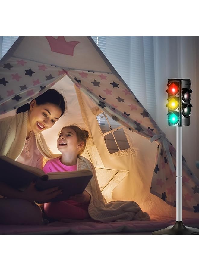 كاست ويف لعبة إشارة المرور بارتفاع 28.4 بوصة، مؤشر حركة مروري آمن، 4 جوانب، 4 ألوان متغيرة، إشارة معبر للمشاة مع أضواء وأصوات، هدية عيد ميلاد، لعبة تظاهر تعليمية - Image 5