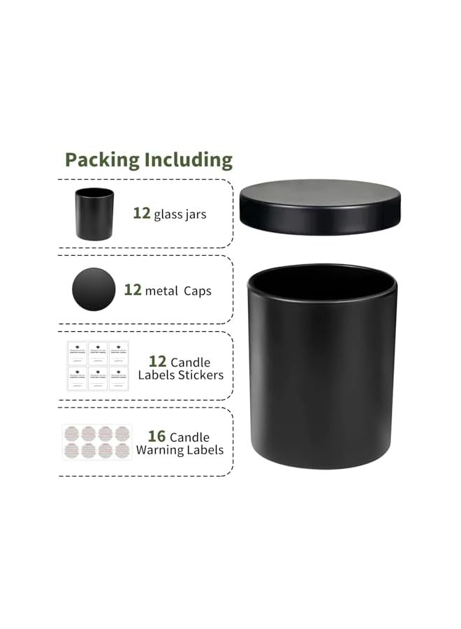 The Bros 12 Pack 10oz Glass Candle Jars with Lids and Sticky Labels, Empty Candle Jars for Making Candles Bulk Containers(Matte Black) - Image 3