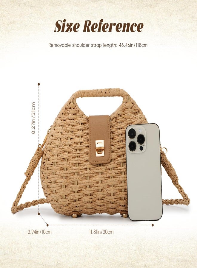 KUANG! Woven Straw Bag with Crossbody Strap Clutch Purses for Women Hand-woven Summer Vacation Beach Tote Clutch Bag - Image 4