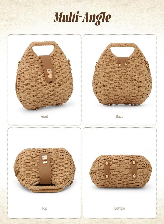KUANG! Woven Straw Bag with Crossbody Strap Clutch Purses for Women Hand-woven Summer Vacation Beach Tote Clutch Bag - Image 3