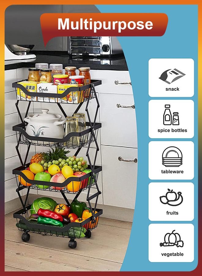 دي بلو 4 طبقات قابلة للطي سلة تخزين قابلة للطي طبقات خضروات فواكه تخزين عربة أدوات قابلة للطي قابلة للطي للمطبخ البصل والبطاطس وجبات خفيفة منظم مرآب الحمام مع عجلات وجبات خفيفة البطاطس البصل - Image 4