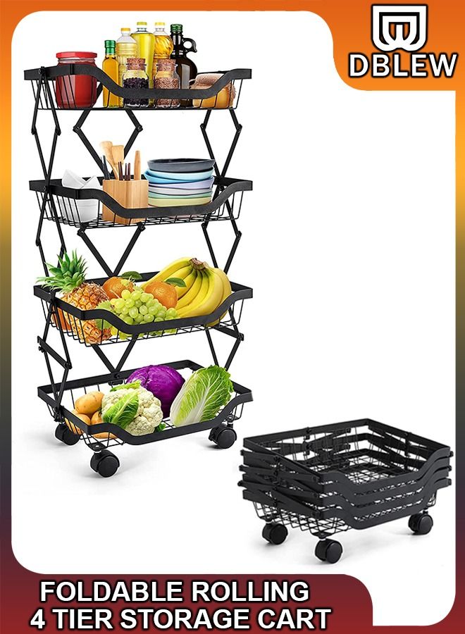 دي بلو 4 طبقات قابلة للطي سلة تخزين قابلة للطي طبقات خضروات فواكه تخزين عربة أدوات قابلة للطي قابلة للطي للمطبخ البصل والبطاطس وجبات خفيفة منظم مرآب الحمام مع عجلات وجبات خفيفة البطاطس البصل - Image 1