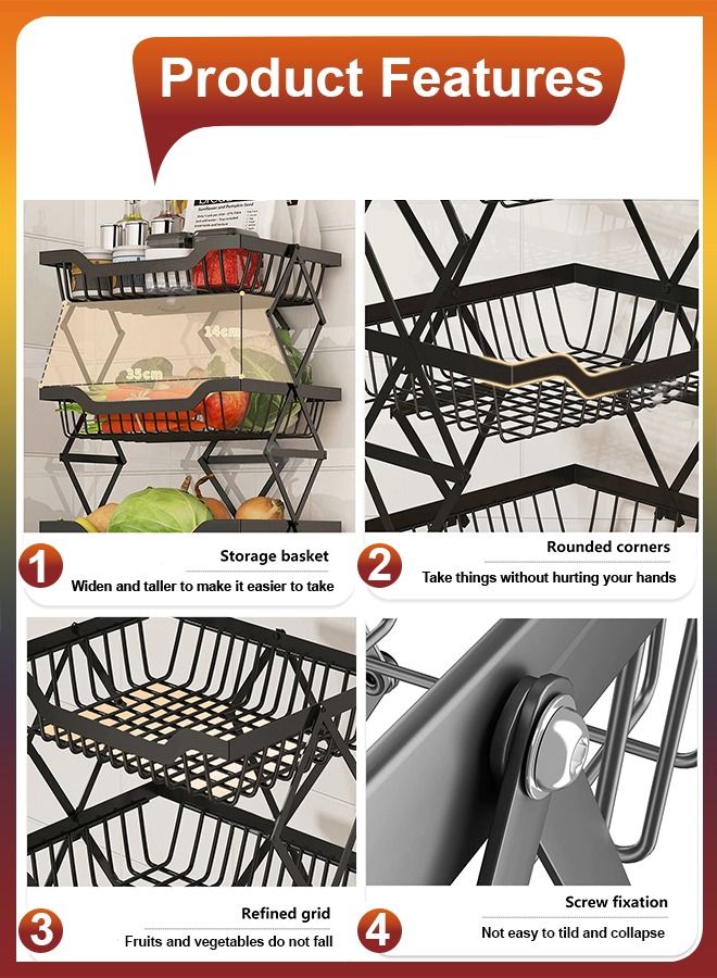 دي بلو 4 طبقات قابلة للطي سلة تخزين قابلة للطي طبقات خضروات فواكه تخزين عربة أدوات قابلة للطي قابلة للطي للمطبخ البصل والبطاطس وجبات خفيفة منظم مرآب الحمام مع عجلات وجبات خفيفة البطاطس البصل - Image 2