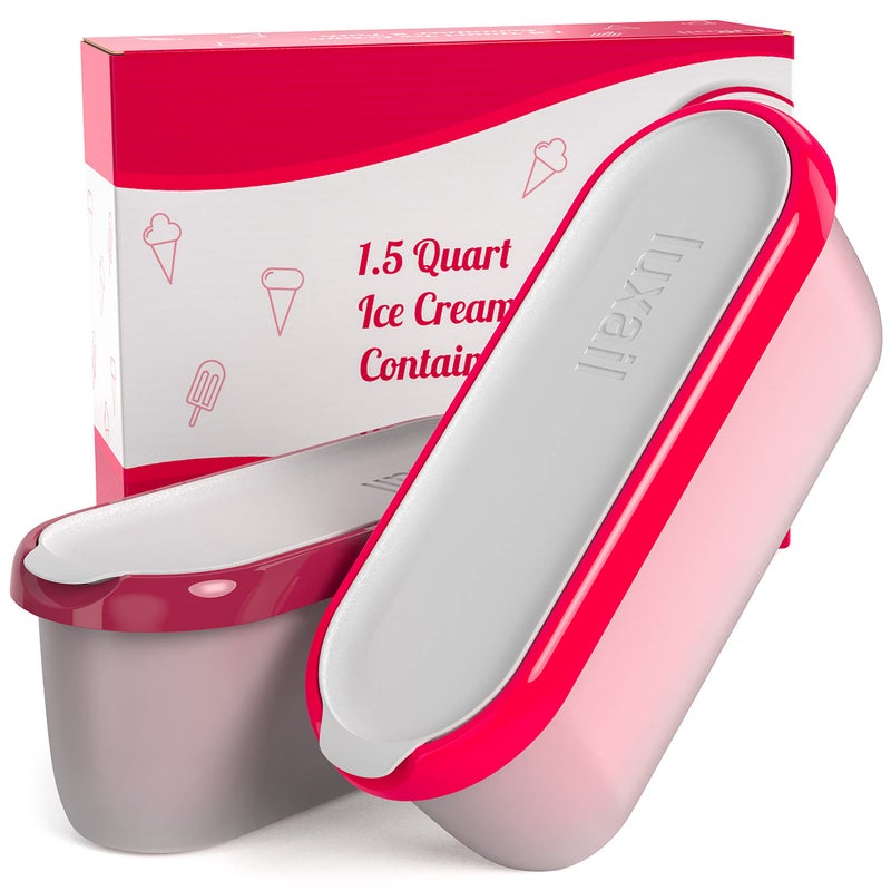 Ice Cream containers for homemade ice cream Reusable Storage Freezer ice cream Container With Lids2 Pack BPA FREE Dishwasher Safe Tub Double Insulated 15 Quart Red and Burgundy  Non Slip