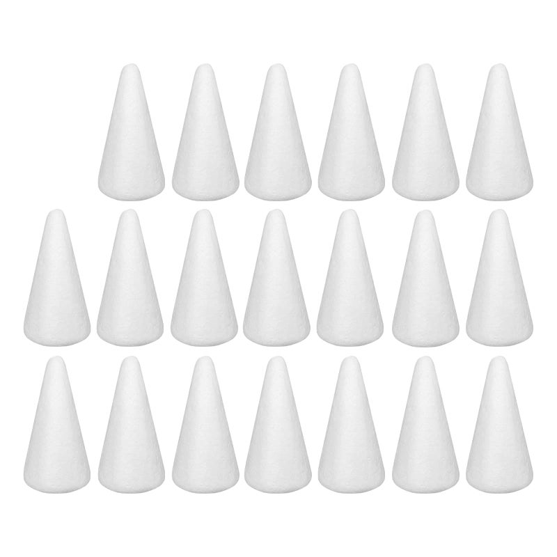 Crafjie Foam Cones for DIY Arts and Crafts (2.08 x 3.7in, 20 Pack), White Polystyrene Christmas Tree Foam Cones Craft Supplies, for DIY Home Craft Project, Christmas Tree, Table Centerpiece - Image 1
