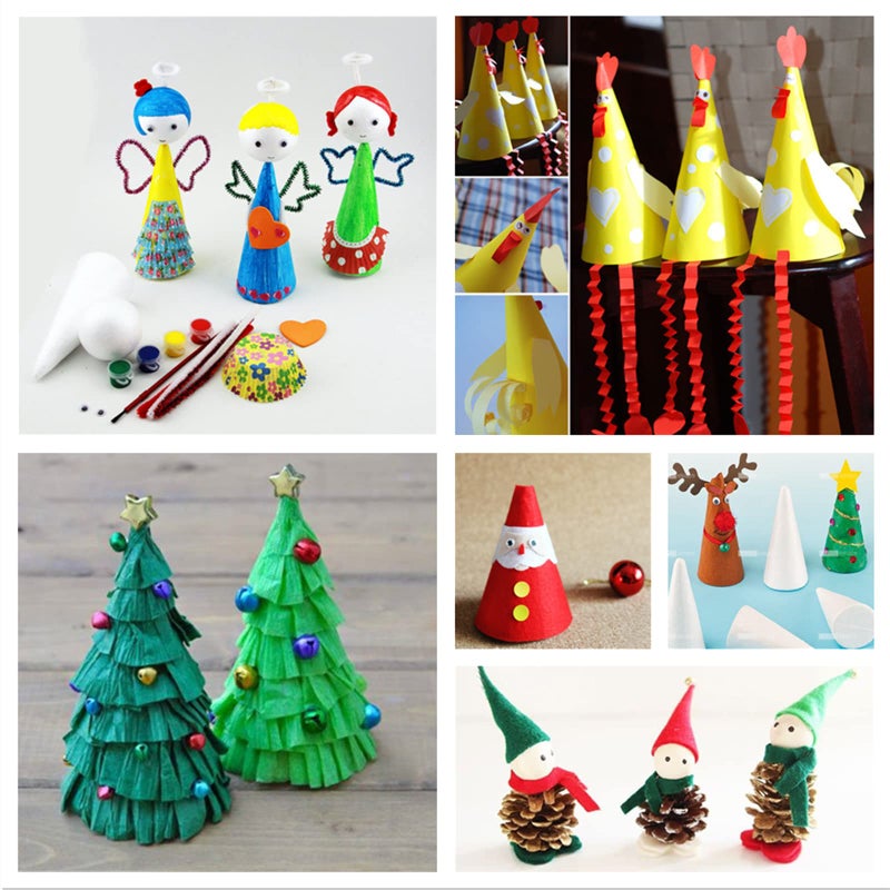 Crafjie Foam Cones for DIY Arts and Crafts (2.08 x 3.7in, 20 Pack), White Polystyrene Christmas Tree Foam Cones Craft Supplies, for DIY Home Craft Project, Christmas Tree, Table Centerpiece - Image 4