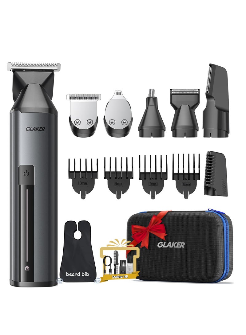 GLAKER "GLAKER Men's Grooming Kit - GLAKER 6-in-1 Waterproof Beard Trimmer, Cordless Hair Clippers, Shavers, and Trimmers for Mustache, Nose, Ear, and Body Hair - With Storage Bag and Beard Bib Apron" - Image 1