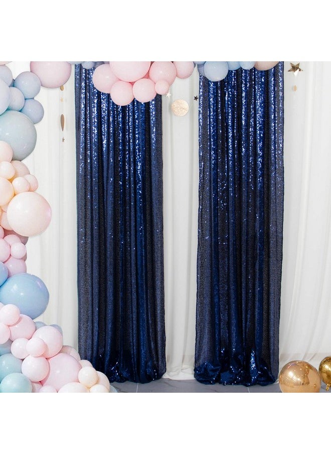 ShinyBeauty Sparkle Backdrop Curtain Navy Blue 2 Panels Set Sequin Photo Backdrop 2Ftx8Ft Sequin Backdrop Curtain Pack Of 21220S  - Image 1