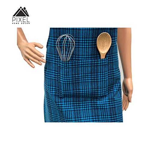 PIXEL HOME DECOR Cotton Apron with Front Center Pocket with End Random Colour (Blue Stripe Apron) (Plastic -Free) - Image 2