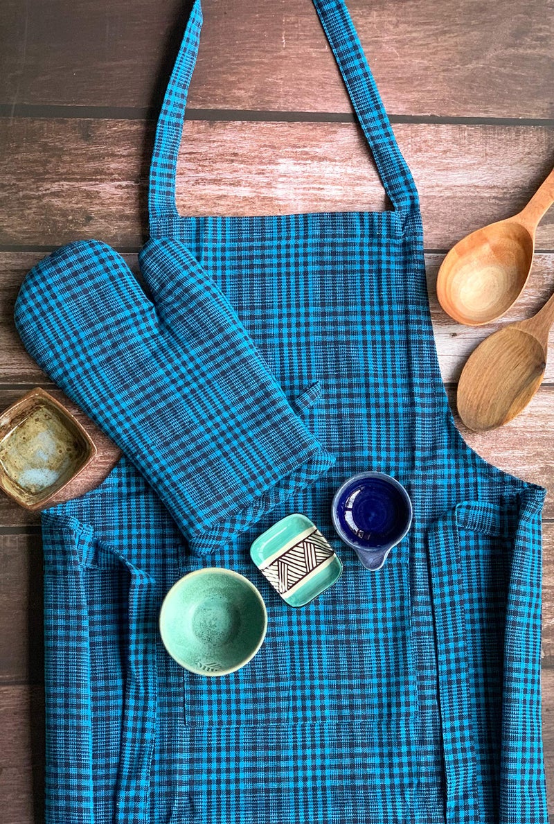 PIXEL HOME DECOR Cotton Apron with Front Center Pocket with End Random Colour (Blue Stripe Apron) (Plastic -Free) - Image 3