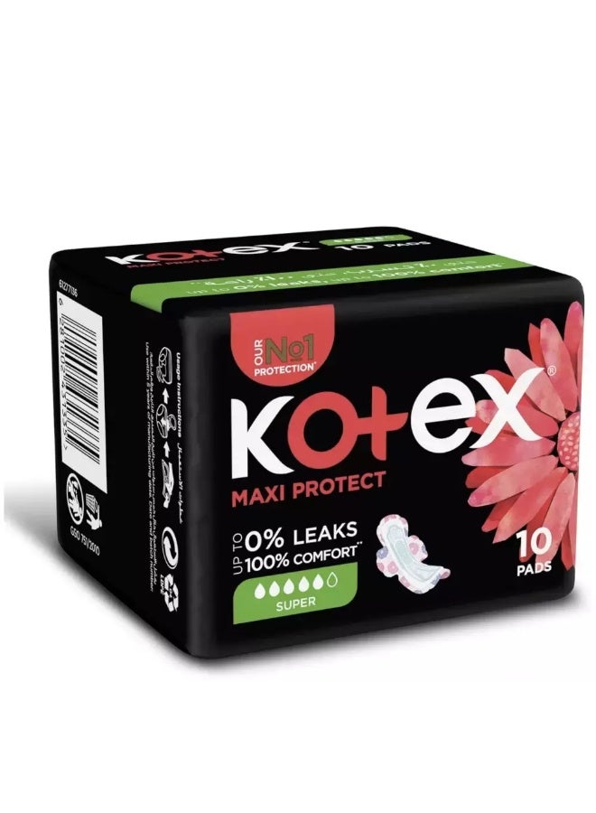 Kotex فوط كوتيكس ماكسي بروتكت سوبر ماصة حتى 0 في المئة تسرب و 100 في المئة راحة - 10 قطع - Image 1