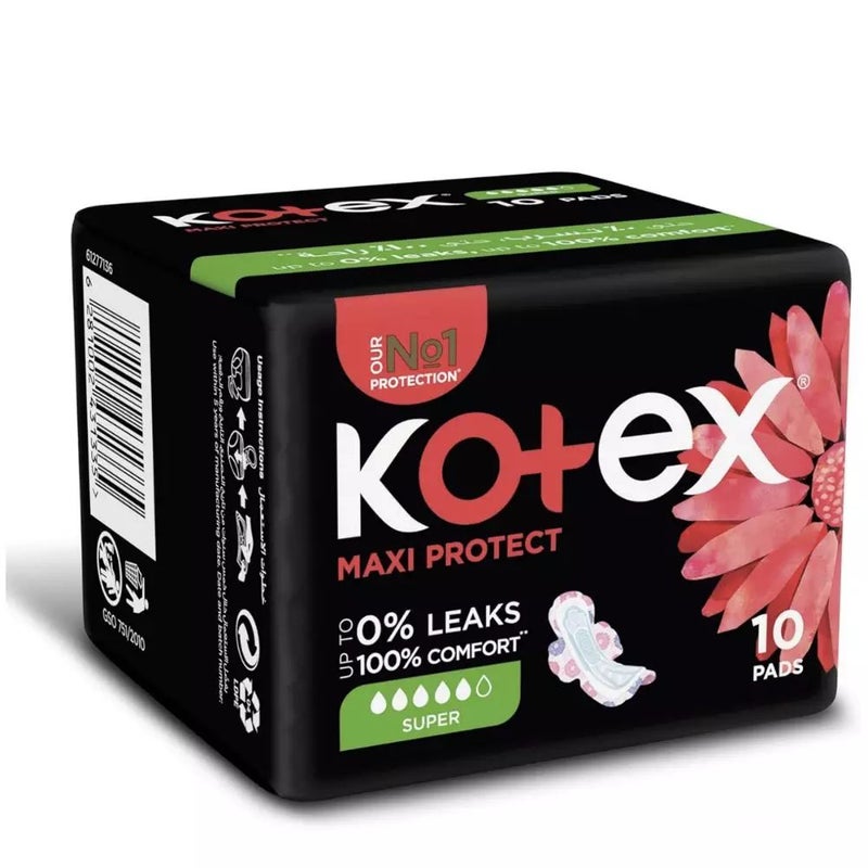 Kotex فوط كوتيكس ماكسي بروتكت سوبر ماصة حتى 0 في المئة تسرب و 100 في المئة راحة - 10 قطع - Image 1