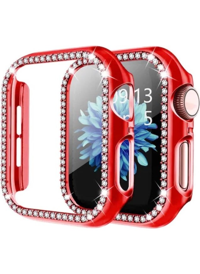Techmaster Apple Watch 7 45MM Compatible Single Row Shiny Stone Rubber Case Cover  - Image 2