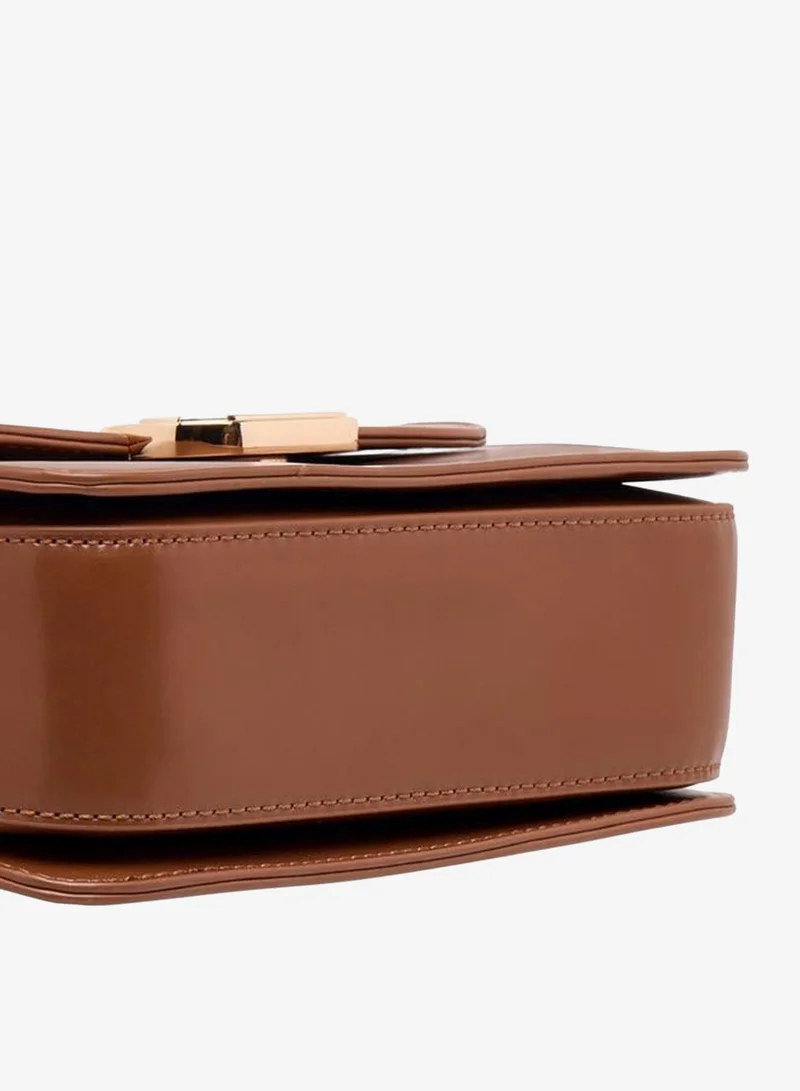 Flora Bella By Shoexpress BROWN Solid Crossbody Bag with Detachable Strap for Women | Best Price UAE