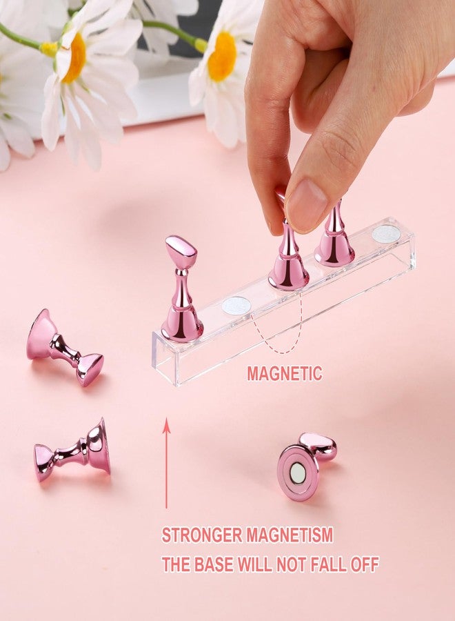 Etercycle Nail Stand Press On Nail Stand Nail Holder for Painting Nails Magnetic Nail Tips Practice Stands with 80Pcs Reusable Putty (Pink) - Image 2