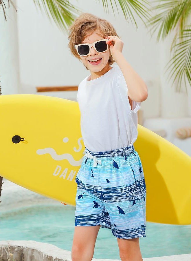 westwolf Kid Board Shorts 8 9 Shark Green Boys Bathing Suit with Compression Liner Stripe Printed Boys Swim Shorts Size 8 9 with Pockets Swim Trunks Classical Summer Beach Shorts Clothes - Image 3