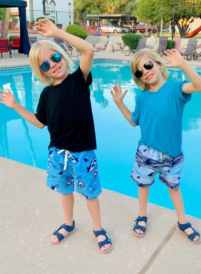 westwolf Kid Board Shorts 8 9 Shark Green Boys Bathing Suit with Compression Liner Stripe Printed Boys Swim Shorts Size 8 9 with Pockets Swim Trunks Classical Summer Beach Shorts Clothes - Image 2