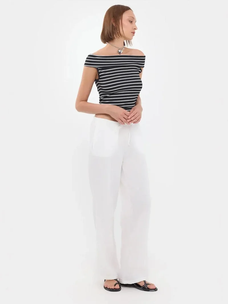 HICCUP Striped Off-Shoulder Top