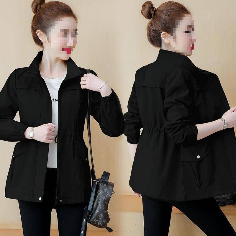 Waist Jacket August 2022 Slim Early Jacket New Autumn Two All-match Windbreaker Jacket Womens Spring and Autumn Black [double layer with lining] 