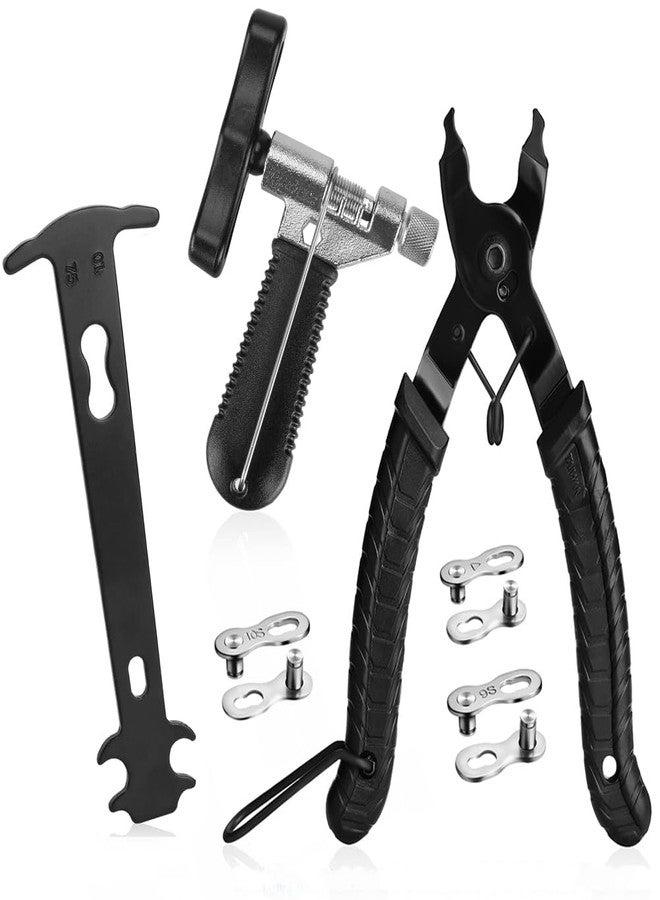 A AKRAF Bike Link Plier + Chain Breaker Splitter Tool + Black Chain Checker + 3 Pairs Bicycle Missing Links, Bike Link Opener Closer Plier Chain Cutter Connector Wear Indicator Tool (Black) - Image 1