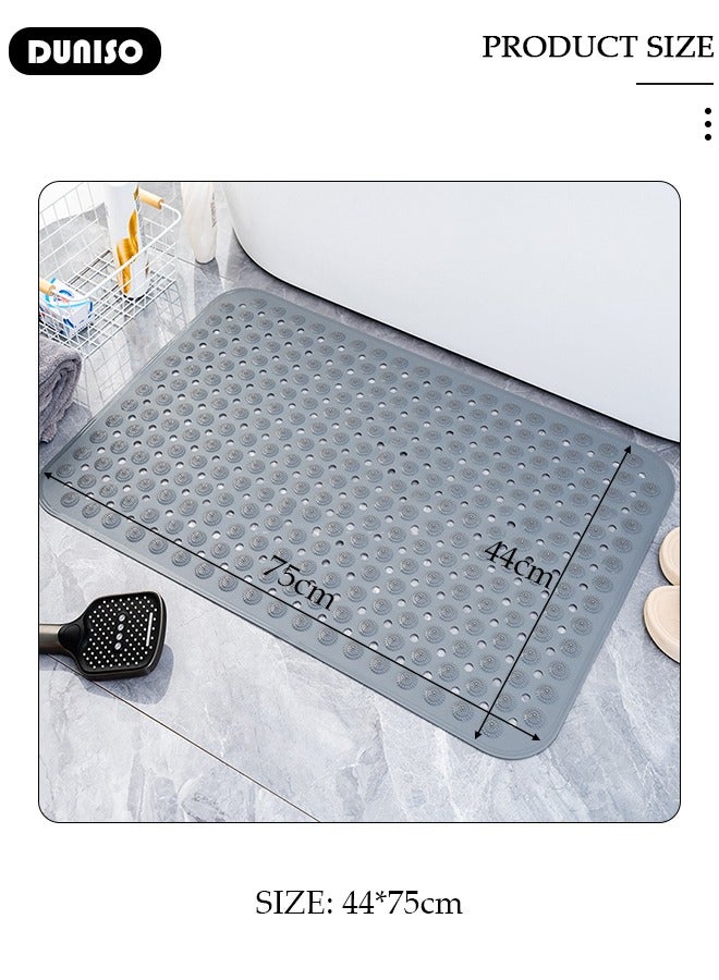 DUNISO Anti Slip Bathroom Mat Shower Mat Waterproof Mat Foot Massage Mat With Drain Holes And Suction Cups 44*75cm Bath Mat For Tub, Toilet And Bathroom Floors Grey - Image 3