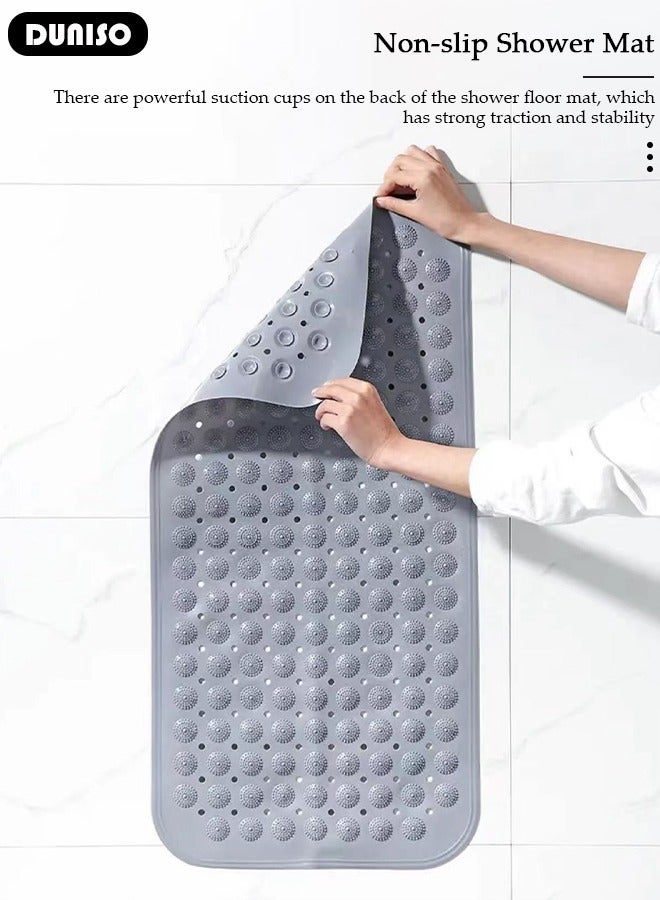 DUNISO Anti Slip Bathroom Mat Shower Mat Waterproof Mat Foot Massage Mat With Drain Holes And Suction Cups 44*75cm Bath Mat For Tub, Toilet And Bathroom Floors Grey - Image 4