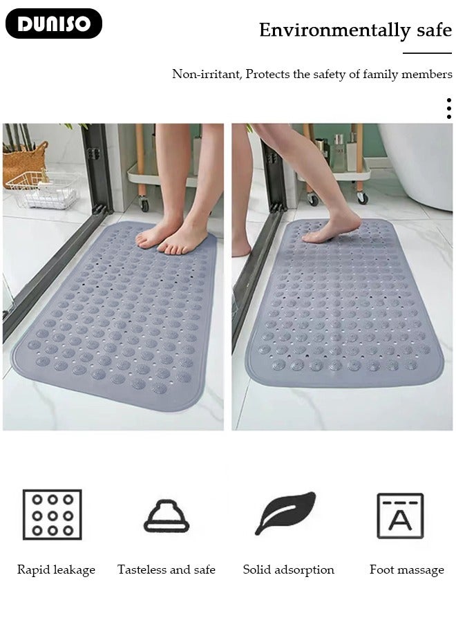 DUNISO Anti Slip Bathroom Mat Shower Mat Waterproof Mat Foot Massage Mat With Drain Holes And Suction Cups 44*75cm Bath Mat For Tub, Toilet And Bathroom Floors Grey - Image 2