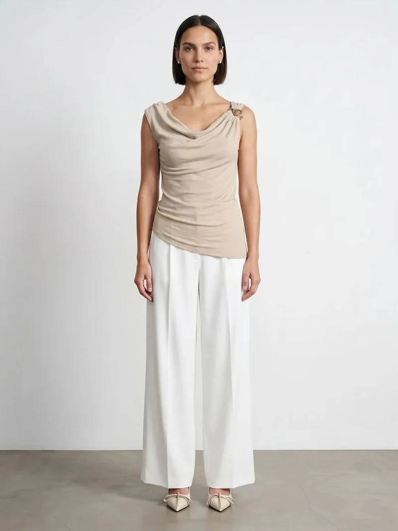 Dilvin Dilvin Sleeveless Cowl Neck Shell Top