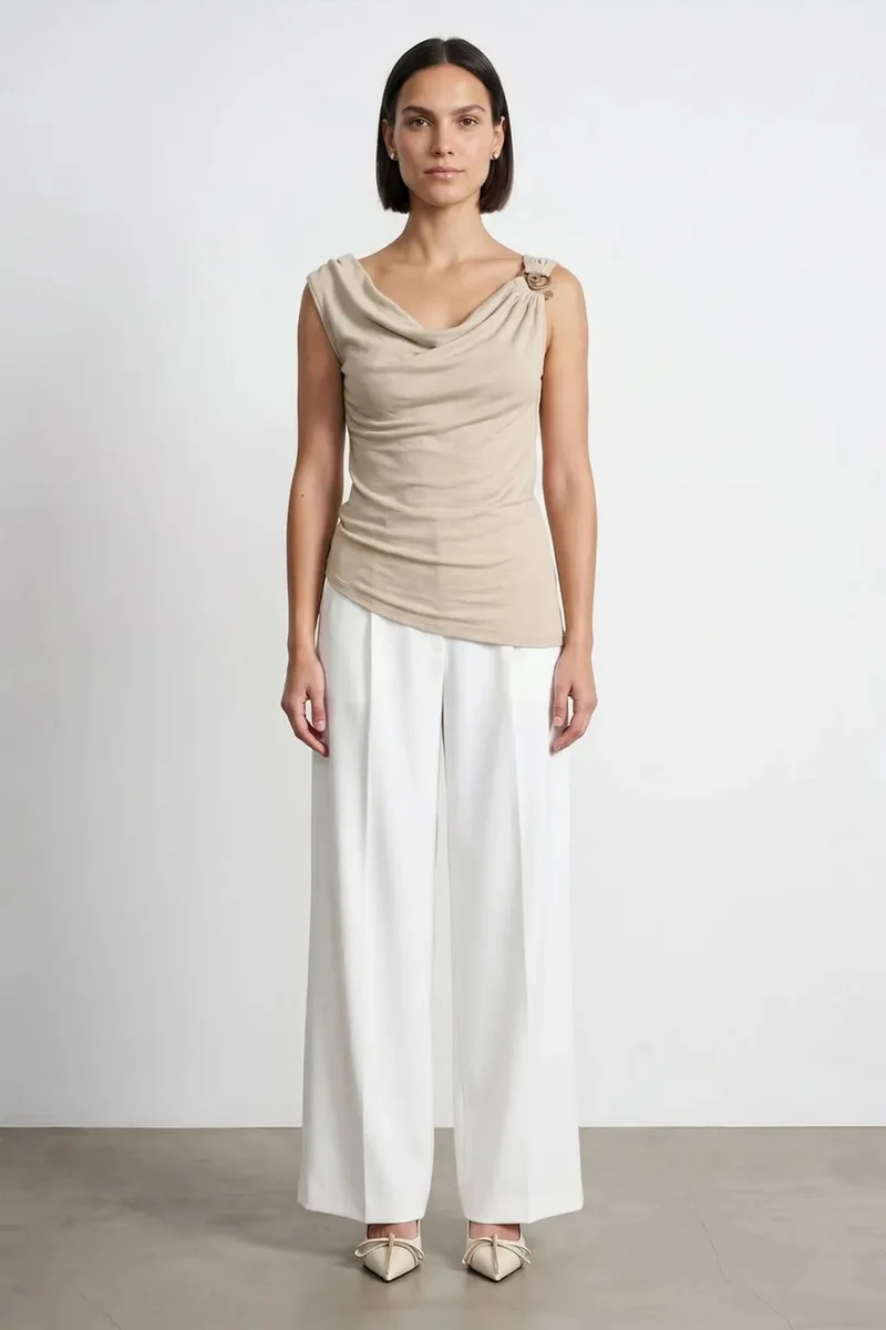 DILVIN Sleeveless Cowl Neck Shell Top