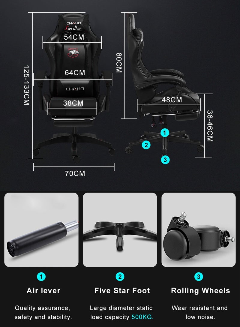 Gaming Chair High-Back Racing Style With Pu Leather Bucket Seat 360 Swivel,Ergonomic Computer Desk Chair for Office and Gaming with Headrest Back Comfort and Lumbar Support