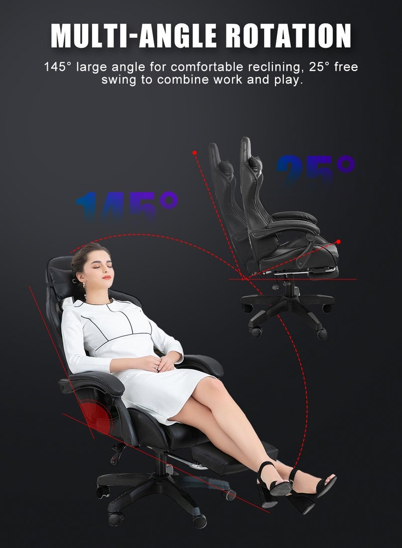 Gaming Chair High-Back Racing Style With Pu Leather Bucket Seat 360 Swivel,Ergonomic Computer Desk Chair for Office and Gaming with Headrest Back Comfort and Lumbar Support