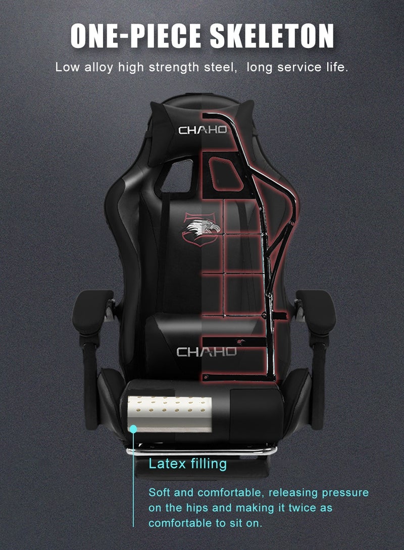 Gaming Chair High-Back Racing Style With Pu Leather Bucket Seat 360 Swivel,Ergonomic Computer Desk Chair for Office and Gaming with Headrest Back Comfort and Lumbar Support