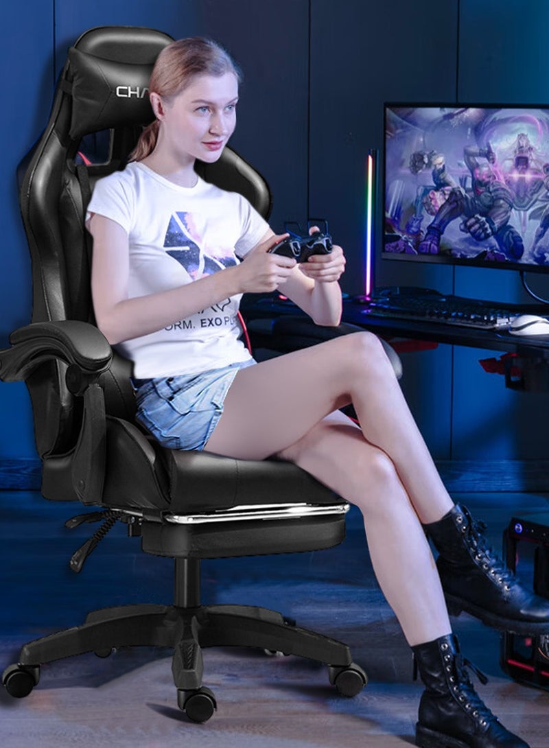Gaming Chair High-Back Racing Style With Pu Leather Bucket Seat 360 Swivel,Ergonomic Computer Desk Chair for Office and Gaming with Headrest Back Comfort and Lumbar Support