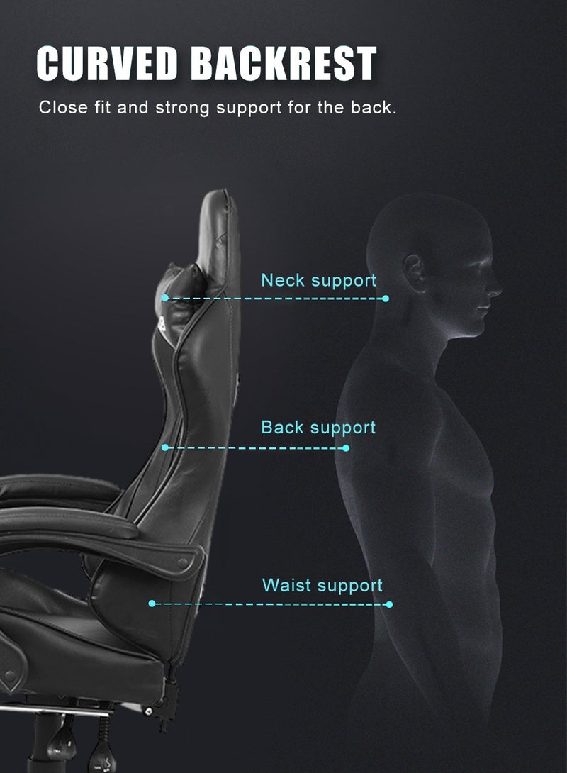 Gaming Chair High-Back Racing Style With Pu Leather Bucket Seat 360 Swivel,Ergonomic Computer Desk Chair for Office and Gaming with Headrest Back Comfort and Lumbar Support