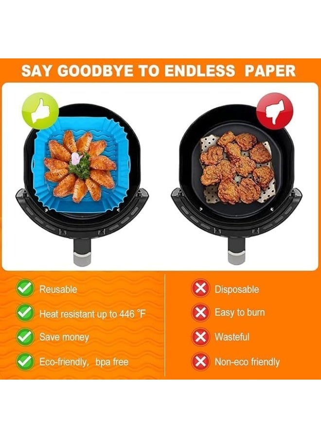 بطانة سلة قلي هوائي مربعة قابلة لإعادة الاستخدام من السيليكون، مقاس 21.3 سم - صينية داخلية غير لاصقة ومقاومة للحرارة، حصيرة قلي هوائي سهلة التنظيف للمقالي الهوائية سعة 3.6-6.8 لتر، ملحق طهي متعدد الألوان - Image 2