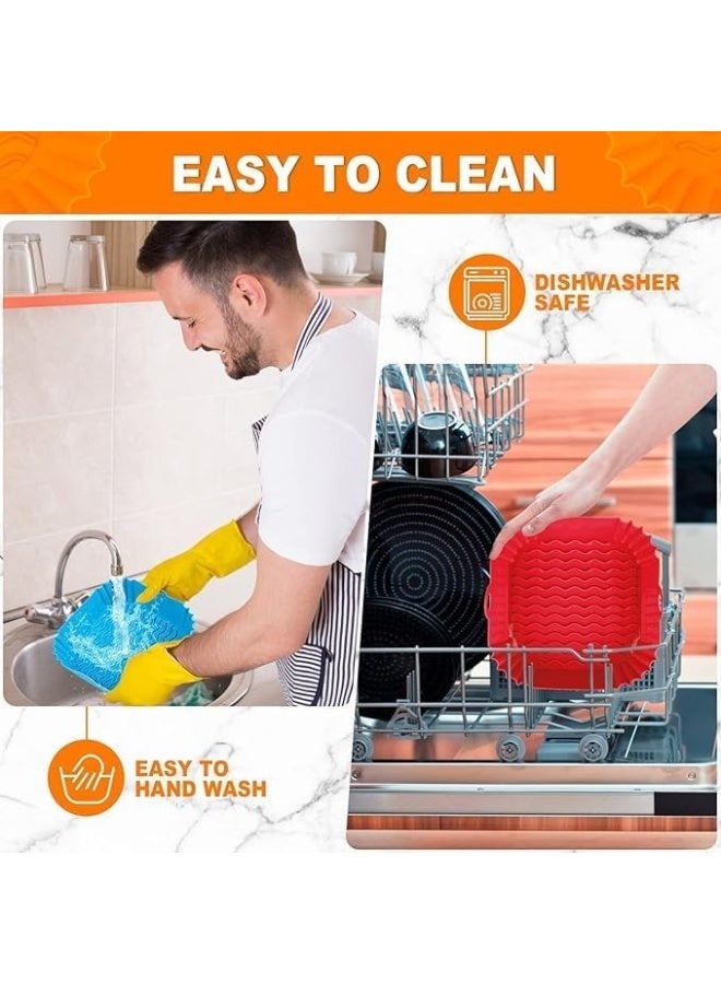 بطانة سلة قلي هوائي مربعة قابلة لإعادة الاستخدام من السيليكون، مقاس 21.3 سم - صينية داخلية غير لاصقة ومقاومة للحرارة، حصيرة قلي هوائي سهلة التنظيف للمقالي الهوائية سعة 3.6-6.8 لتر، ملحق طهي متعدد الألوان - Image 3