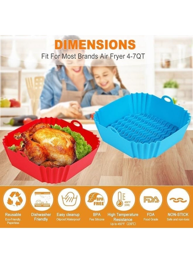 بطانة سلة قلي هوائي مربعة قابلة لإعادة الاستخدام من السيليكون، مقاس 21.3 سم - صينية داخلية غير لاصقة ومقاومة للحرارة، حصيرة قلي هوائي سهلة التنظيف للمقالي الهوائية سعة 3.6-6.8 لتر، ملحق طهي متعدد الألوان - Image 5