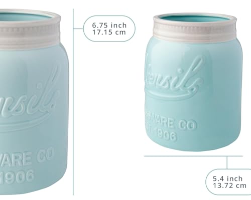 Comfify Wide Mouth Mason Jar Utensil Holder Decorative Kitchenware Organizer Crock, Dishwasher Safe - Kitchen Caddy Aqua Blue for Countertop, Large Size 7" Hight - Image 3