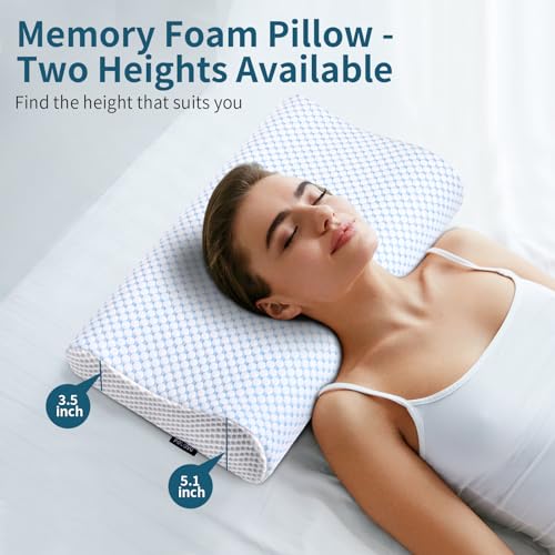 Polovo Memory Foam Pillows Neck Pillow for Pain Relief, Ergonomic Cervical Pillow Neck Shoulder Support Bed Pillow for Side Back Stomach Sleeper, Orthopedic Contour Pillow for Sleeping(Blue&White) - Image 2