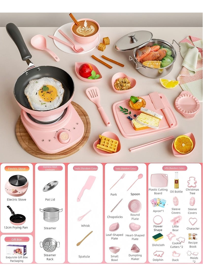 هالاكيدس مجموعات طبخ للأطفال أدوات مطبخ آمنة صغيرة ، صنع طعام حقيقي للأطفال 8-12 فتاة مبتدئة ألعاب تعليمية للطبخ (وردي) - Image 1
