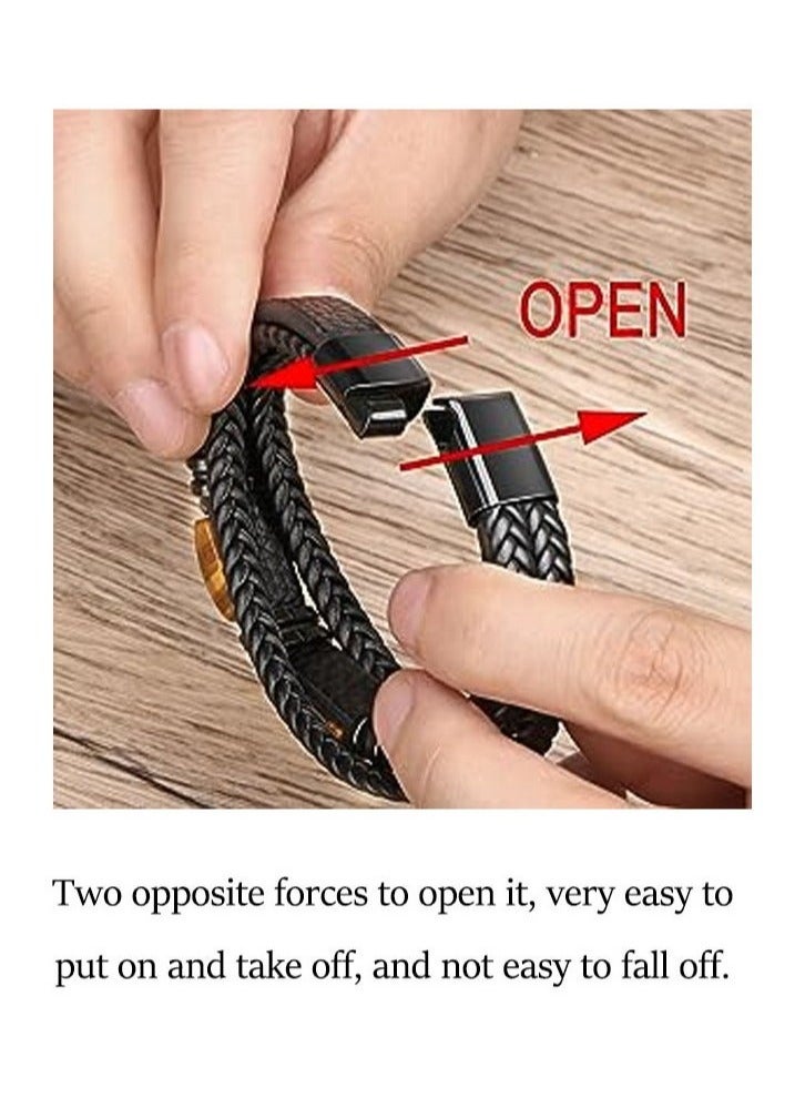 Men's bracelet tiger eye stone multi-layer rope leather bracelet stone bracelet magnet buckle bracelet （length 22.5cm） - Image 3