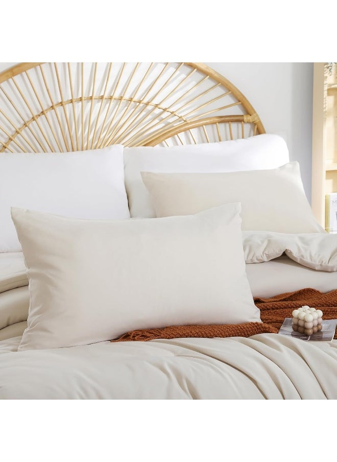 Generic weigelia Beige Comforter Set Twin Boho Cream Twin Comforter with 1 Pillowcases - Soft Lightweight Cozy Bedding Set for All Season - Beige Comforter Twin Size for Women Teens Kids  - Image 3