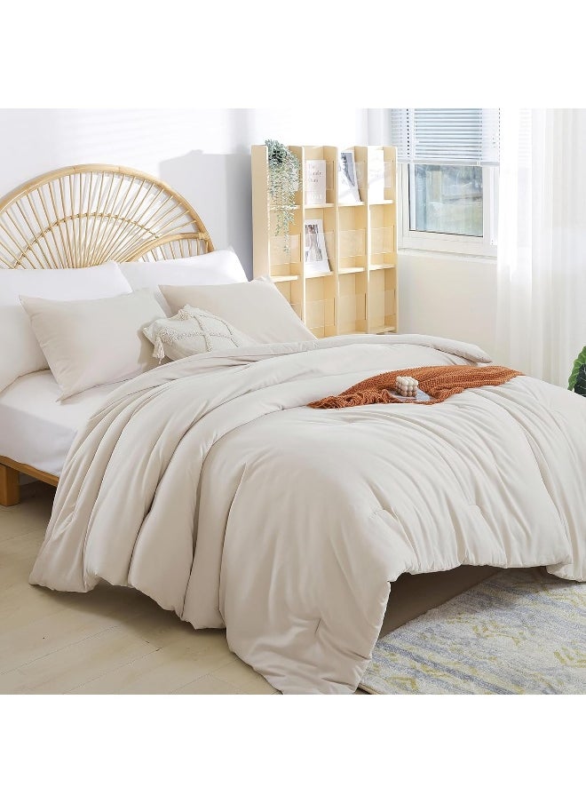 Generic weigelia Beige Comforter Set Twin Boho Cream Twin Comforter with 1 Pillowcases - Soft Lightweight Cozy Bedding Set for All Season - Beige Comforter Twin Size for Women Teens Kids  - Image 4