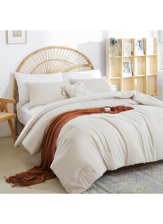 Generic weigelia Beige Comforter Set Twin Boho Cream Twin Comforter with 1 Pillowcases - Soft Lightweight Cozy Bedding Set for All Season - Beige Comforter Twin Size for Women Teens Kids  - Image 5