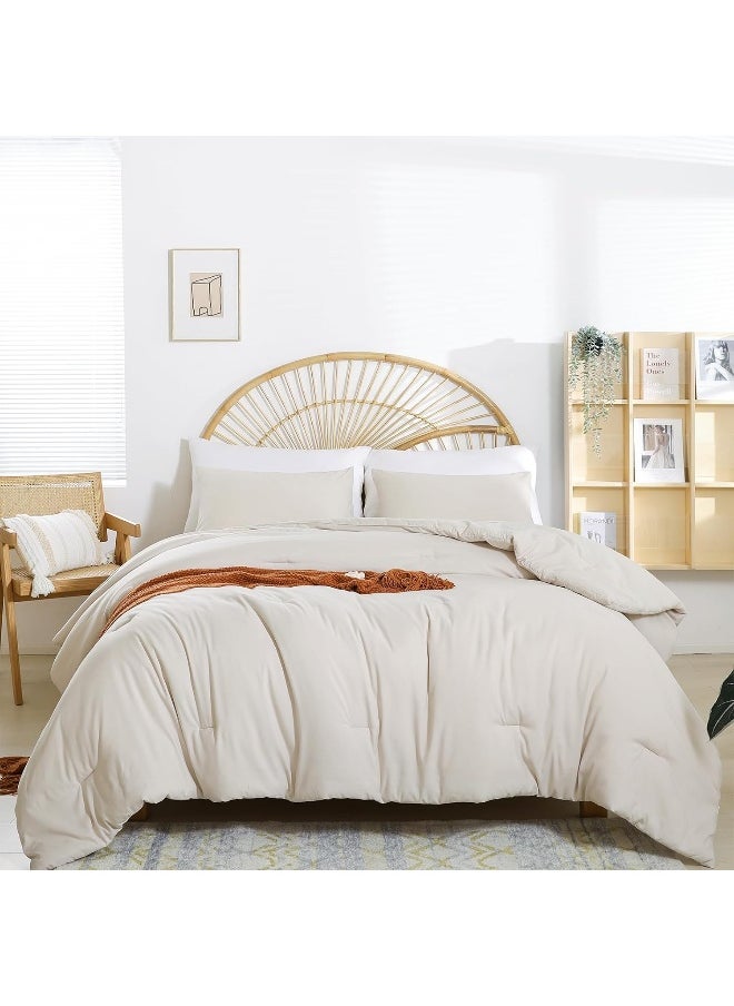 Generic weigelia Beige Comforter Set Twin Boho Cream Twin Comforter with 1 Pillowcases - Soft Lightweight Cozy Bedding Set for All Season - Beige Comforter Twin Size for Women Teens Kids  - Image 1