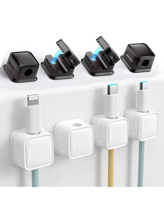 Green Tiger 16 Pack Magnetic Cord Organizer, Under Desk Cable Management, Adhesive Wire Holder Keeper Organizers for Home Office Desk Phone Car Wall Desktop Nightstand-Black&White - Image 1