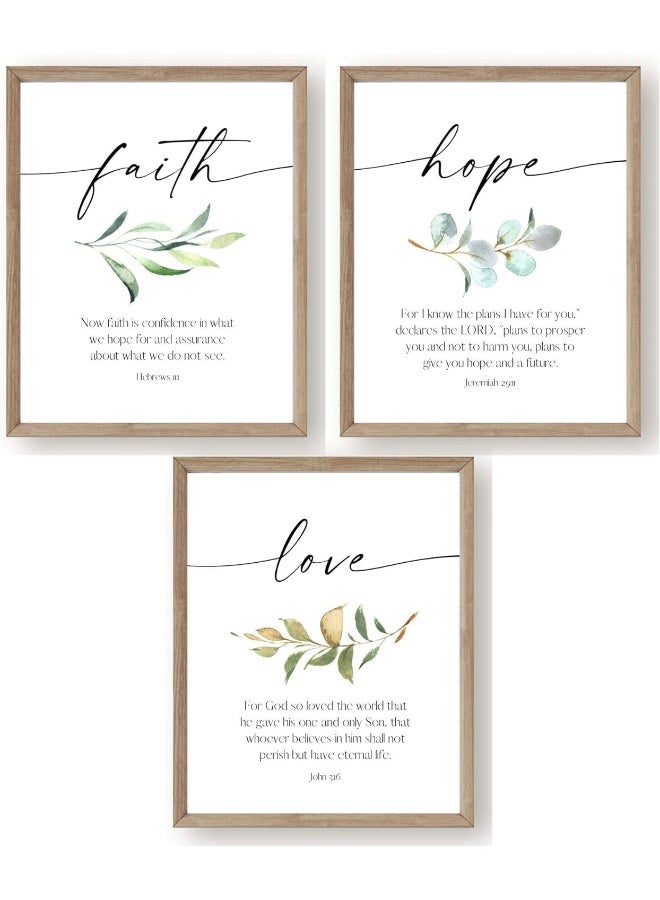 BPA طباعة آيات الكتاب المقدس BPA® الإلهام الإيمان والأمل والمحبة، مجموعة من 3 غير مؤطرة، ديكور منزلي مسيحي، فن جدار الكتاب المقدس، هدية دينية للنساء، 8 × 10، أخضر، أزرق، رمادي - Image 1