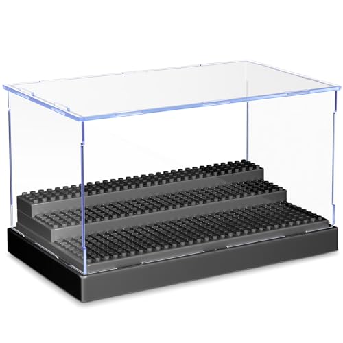 KKU Display Case for Minifigure Action Figures Blocks, Acrylic Minifigure Display Case Box Storage with 3 Movable Steps Gift for Kids Adults - Image 1